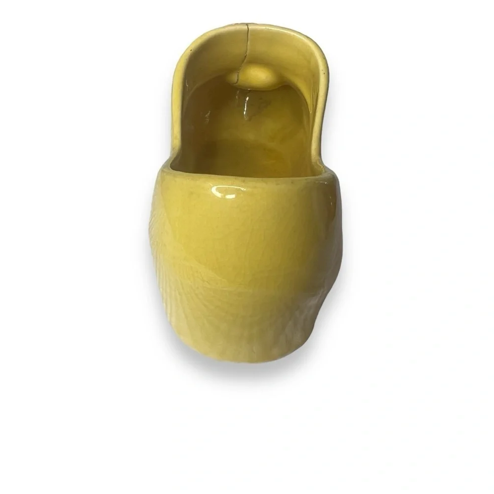 McCoy Dutch Shoe Yellow Glazed Ceramic Planter Flower Rose Vintage